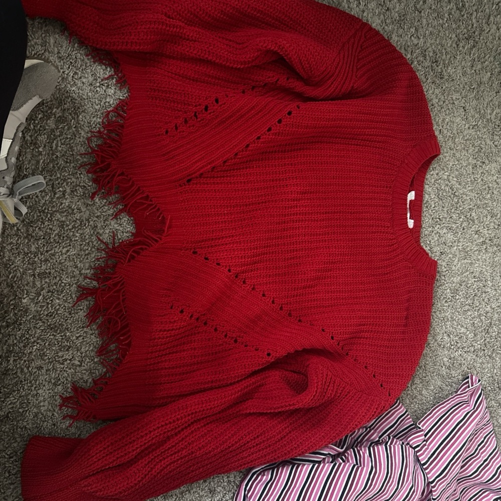 Red Fringed Women's Sweater